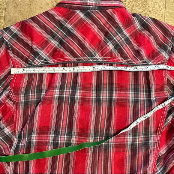 BKE Standard Fit Red Plaid Black Snap Short Sleeve Shirt Men’s Size Medium - Picture 7 of 12